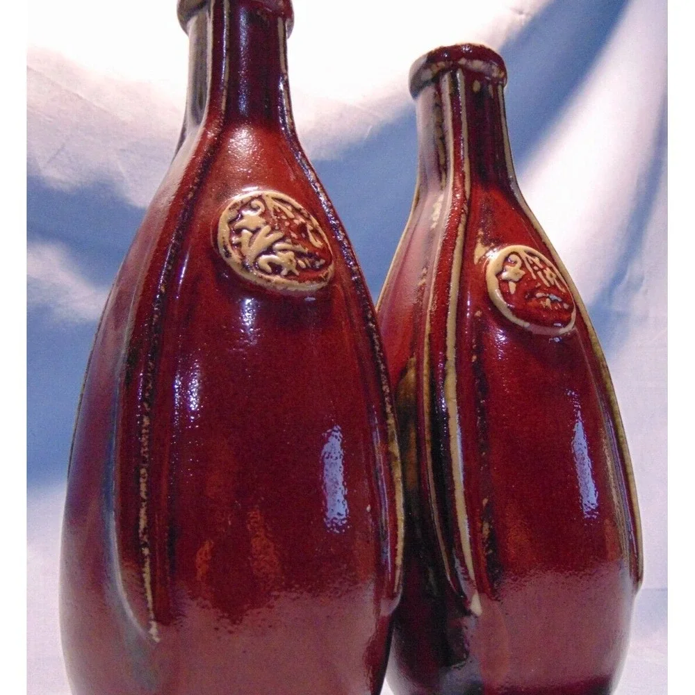 Large Medallion Flambe Oxblood Glaze Chinese Porcelain Ceramic Pottery Vase Set‎